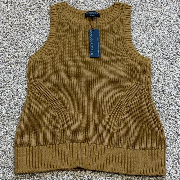 Banana Republic Organic Cotton Sweater Mustard Knit Sleeveless Top - Picture 1 of 4